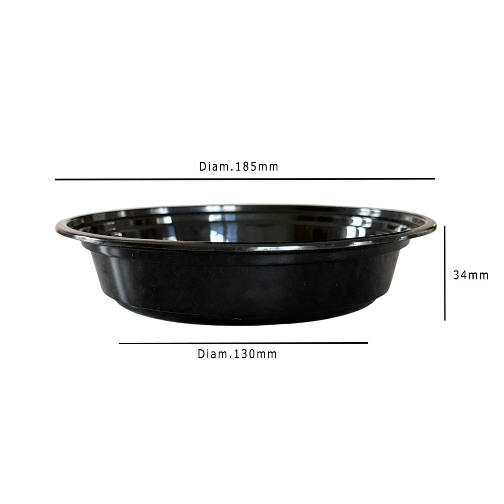 PP Black 24oz Round Bowl With Clear Lid 681ml Dimensions - Propus Packaging
